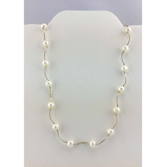Genuine 7 mm White Pearls Necklace 14k Gold